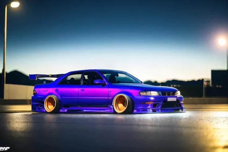 (STANCE), masterpiece,best quality,official art,extremely detailed CG unity 8k wallpaper,illustration, light,car, bright, sports car, vehicle focus, road, ((need for speed)),((NFS)), moving, wet, (((night, midnight))),neon lights,drift, <lora:MARKII:0.8>, (MARKII)
