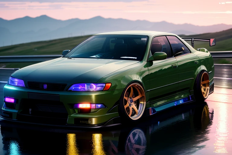 (STANCE), masterpiece,best quality,official art,extremely detailed CG unity 8k wallpaper,illustration, light,car, bright, sports car, vehicle focus, road, ((need for speed)),((NFS)), moving, wet, (((night, midnight))),neon lights,drift, <lora:MARKII:0.8>, (MARKII)