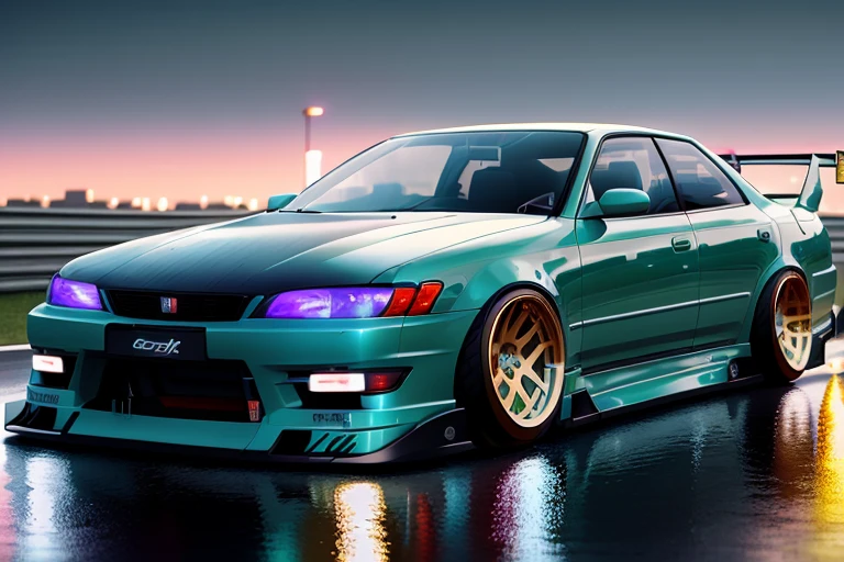 (STANCE), masterpiece,best quality,official art,extremely detailed CG unity 8k wallpaper,illustration, light,car, bright, sports car, vehicle focus, road, ((need for speed)),((NFS)), moving, wet, (((night, midnight))),neon lights,drift, <lora:MARKII:0.8>, (MARKII)
