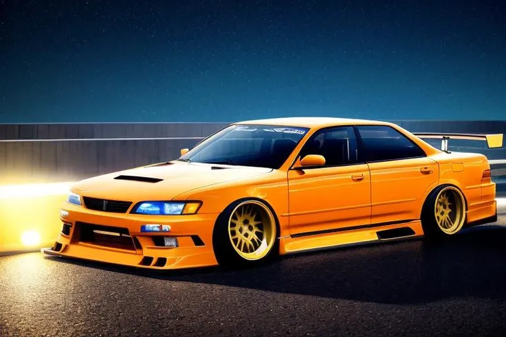 (STANCE), masterpiece,best quality,official art,extremely detailed CG unity 8k wallpaper,illustration, light,car, bright, sports car, vehicle focus, road, ((need for speed)),((NFS)), moving, wet, (((night, midnight))),neon lights,drift, <lora:MARKII:0.8>, (MARKII)