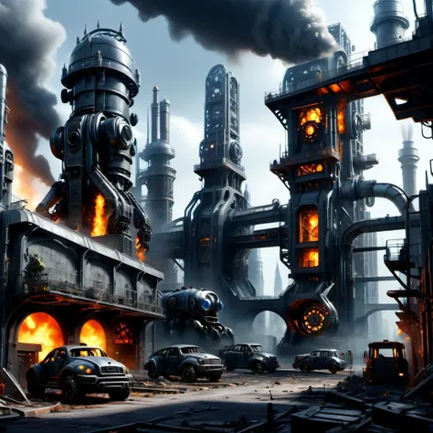 ((best quality)), ((masterpiece)), ((realistic,digital art)), (hyper detailed),DonMR3mn4ntsXL Industrial City, octane rendering, raytracing, volumetric lighting, Backlit,Rim Lighting, 8K, HDR, <lora:DonMR3mn4ntsXL-000016:1>