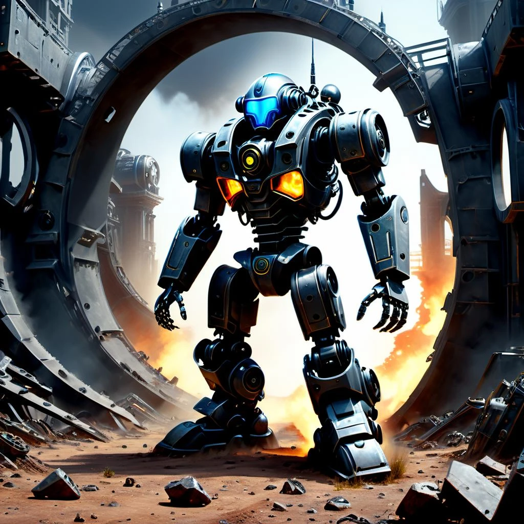 ((best quality)), ((masterpiece)), ((realistic,digital art)), (hyper detailed),DonMR3mn4ntsXL warbot, octane rendering, raytracing, volumetric lighting, Backlit,Rim Lighting, 8K, HDR, <lora:DonMR3mn4ntsXL-000016:1>