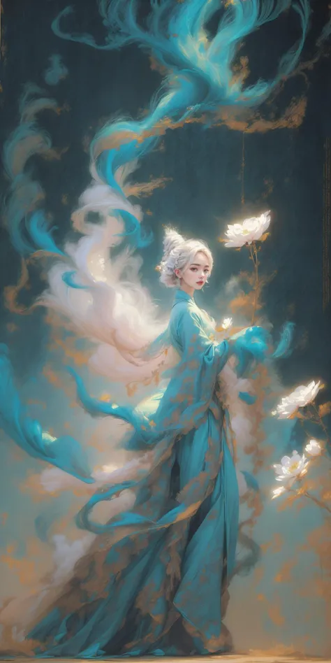 (Glowing ambiance, enchanting radiance, luminous lighting, ethereal atmosphere, mesmerizing glow, evocative hues, captivating coloration, dramatic lighting, enchanting aura), ink painting, (masterpiece, top quality, best quality, official art, beautiful and aesthetic:1.2), (1girl:1.4), extreme detailed,(joshua middleton comic cover art:1.2), (Action painting:1.3),(concretism:1.3),theater dance scene,(hypermaximalistic:1.5),colorful,highest detailed, <lora:Dragon-000012:0.4> <lora:add_detail:0.55> <lora:XXMixSkin-V1.0:0.65> <lora:JiangshanXXMix-V1.0:0.65>tree,white flowers <lora:smokeanywhere:0.35>colorful smoke