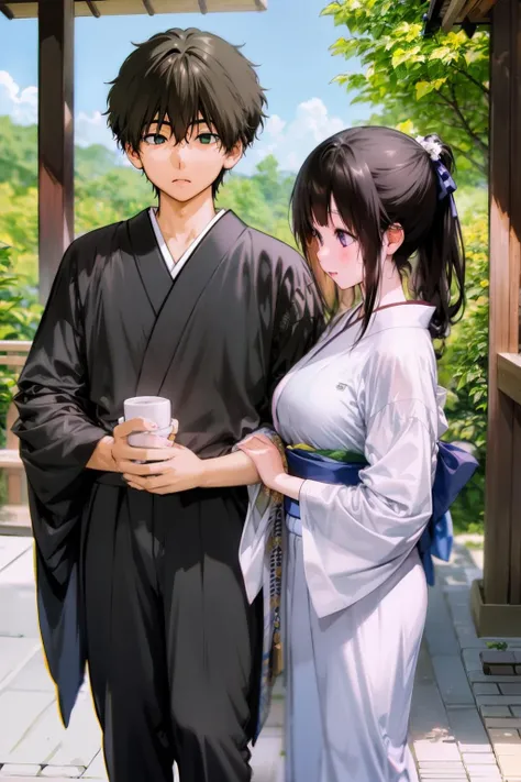 masterpiece, best quality,<lora:zxq-f:1>,zxq, 1girl, 1boy, japanese clothes, kimono, yukata,