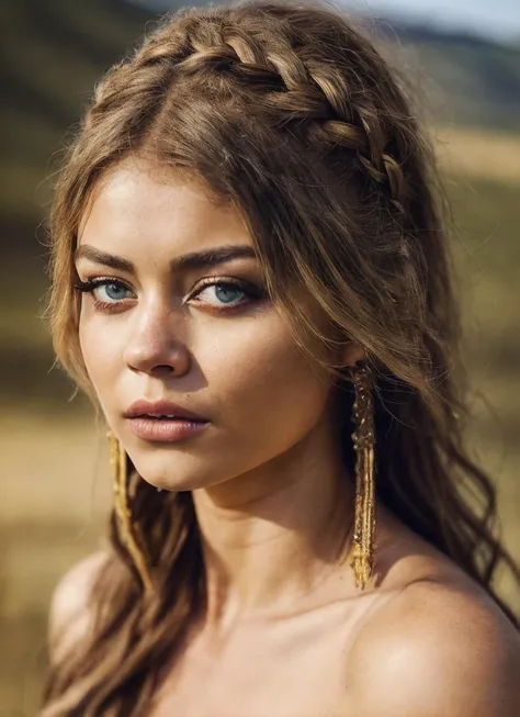 A stunning intricate full color portrait of (sks woman:1) as (viking warrior), (barbarian), epic character composition, by ilya kuvshinov, alessio albi, nina masic, sharp focus, natural lighting, subsurface scattering, f2, 35mm, film grain, <lora:locon_sarahhyland_v1_from_v1_64_32:1.25>