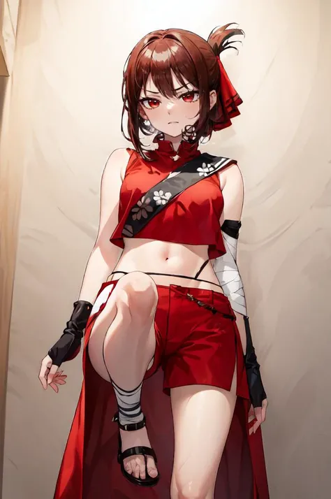 Standing, girl, mature aisha_greyrat, short Chinese dress, garter belt, full body, 1girl, sleeveless, red dress, bare legs, spread legs, looking at viewer, thick thighs, long legs, large breasts, black dress, large thighs, space solid, white panty, looking at viewer, fully visible panty, blushing, under girl, viewer looking at panty above