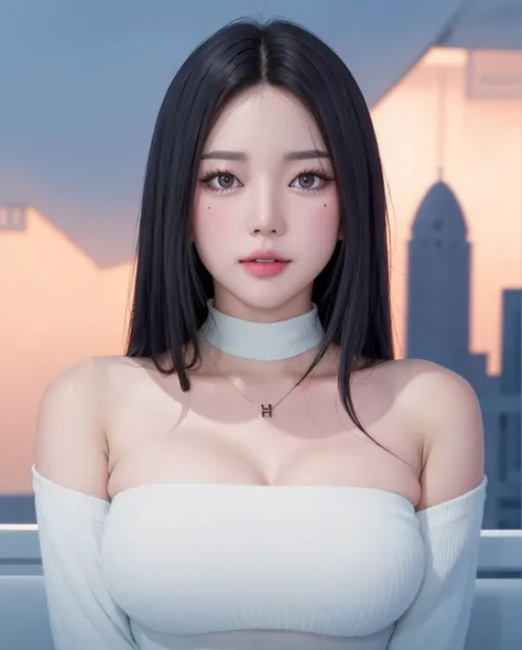 pureerosface_v1:0.24, best quality, photorealistic, 8k, high res, 1girl, woman, (skindentation), (portrait:0.6), ((cityscapebackground:1.62)), full color, ((smallsize round breast, highneck sweater:1.5)), straight-looking at viewer:1.8, (1girl eyes looking at viewer:1.55), (long hair, blackhair, partedbangs:1.45), (bokeh), <lora:CBCV-ran2:0.7>
