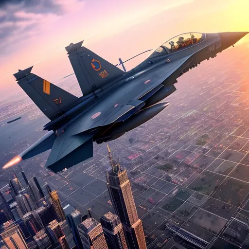 Best quality, masterpiece, ultra high res, (photorealistic:1.4), detailed skin, cinematic lighting, cinematic highly detailed, colorful, modern Photograph,
fighter jet, airplane, aircraft, sunset, raining, no humans, flying, city, skyscrapers, military, battlefield explosion everywhere, 
 <lora:f15-23t-250:0.5> <lora:fighterJetLora_fighterJet:0.5>