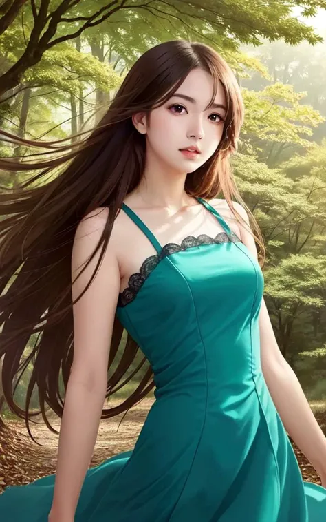 floating (detailed light) floating hair glowing eyes leaves, ((wind)) nature (sunlight) river (forest) (bloom), +++ extremely quality, high detailed, anime coloring illustration game cg contrapposto <lora:_flat2:0.3:ALL> ++ Faint lips,UC:realistic cute anime face cinematic angle Girl at the front single focus dynamic pose
