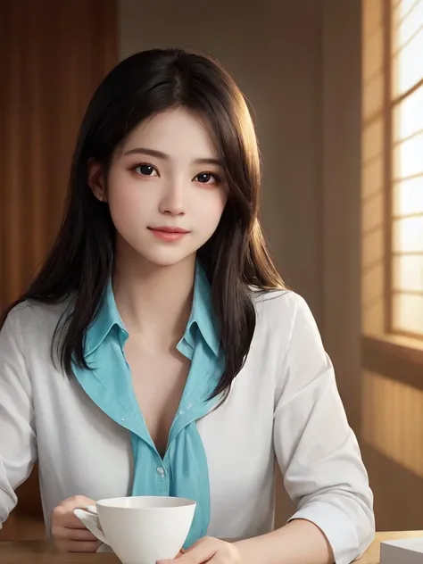 best quality, high detailed, Faint lips,UC:realistic, cinematic lighting petite 1girl black hair aqua eyes, seductive smile school_Uniform upperbody dynamic pose table teacup books sitting, +++ extremely quality deep-silky-healthy-lackwarm-foundational-soft-skin high resolution, contrapposto glow shine like opal magnificent photo realistic ray trace depth of field <lora:_hipoly3DModelLora_v20:0.3:NF> hiqcgbody ++ Faint lips,UC:realistic, cinematic lighting cinematic angle Girl at the front dynamic pose, strong light coming in light rays light sparkles lens flare deep shadows caustics golden hour