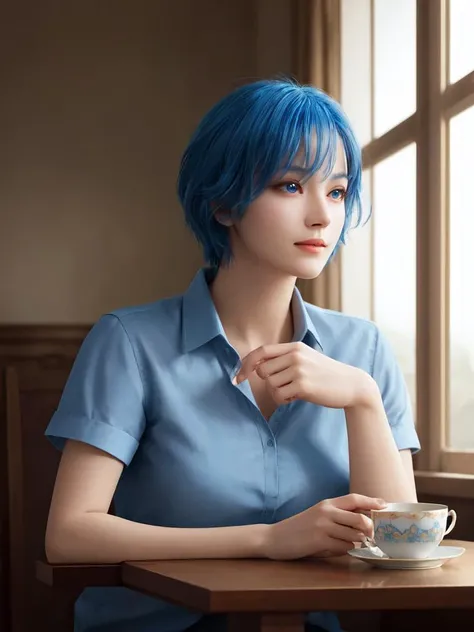 best quality, high detailed, Faint lips,UC:realistic, cinematic lighting petite 1girl blue hair blue eyes, seductive seductive smile school_Uniform upperbody  dynamic pose table teacup books sitting, +++ extremely quality deep-silky-healthy-lackwarm-foundational-soft-skin high resolution, contrapposto glow shine like opal magnificent photo realistic ray trace depth of field <lora:_hipoly3DModelLora_v20:0.3:NF> hiqcgbody ++ Faint lips,UC:realistic, cinematic lighting cinematic angle Girl at the front dynamic pose, strong light coming in light rays light sparkles lens flare deep shadows caustics golden hour