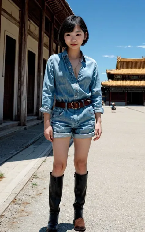 +++ extremely quality extremely detailed deep-silky-healthy-lackwarm-foundational-soft-skin high resolution, contrapposto glow shine like opal magnificent photo realistic ray trace depth of field <lora:_flat2:-0.4:ALL> <lora:_hipoly3DModelLora_v20:0.3:NF> hiqcgbody ++ Faint lips,UC:realistic, cinematic lighting cinematic angle Girl at the front dynamic pose, kawaii it chi innocent ankle-biter 1girl 8yo, star-shaped pupils small_star symbol in the pupils and iris, ((skindantation)) ((flat chest)) +++, full body , +++
blue eyes,
vivid sky blue hair,
short hair ,
retriever hair,
streaked hair ,
one eye visible through hair,
sideburns ,
kind smile,
nose blush ,
head_tilt standing
+++, fantasy,adventurer, huge knapsack, belt pouch, staff, leather long boots, dusty, Forbidden City wind outdoors