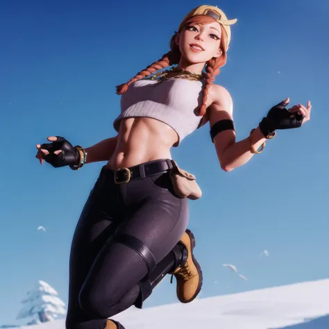 1girl, solo, masterpiece, best quality, dynamic lighting, normal breasts, smile, looking at viewer, 
<lora:fnAura_v1.1:0.4>, fnaura, headwear, pants, necklace, twin braids, (facemarks:0.7),