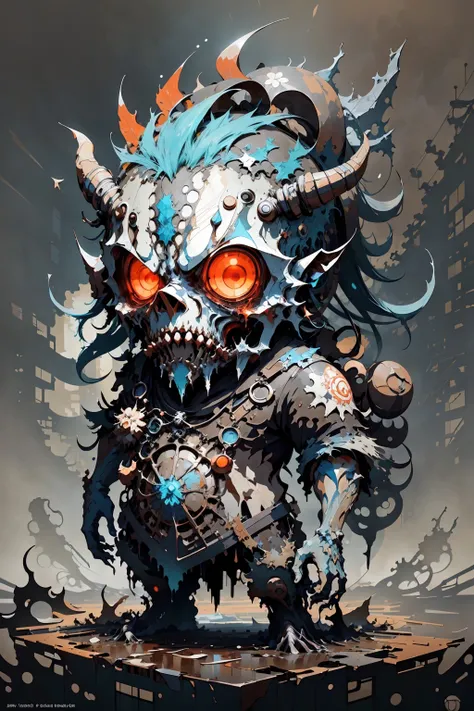 splash00d,, zoomed out of a Miserable Anime hefty Draugr, Metalworking, cyberpop, <lora:splash00d-000008:.9>