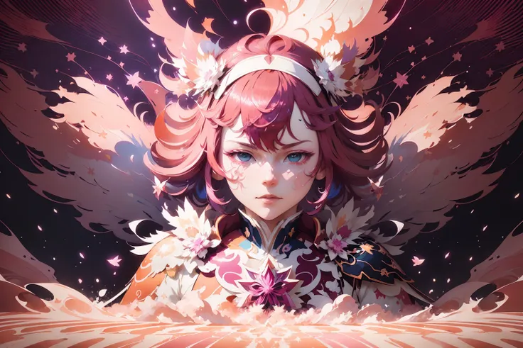 splash00d, art by teamLab, ground level shot of a Fluffy Pope John Paul II, Magenta hair styled as Side-swept bangs, Superhero face paint, cinematic lighting, Albumen, crisp lines, pixiv, <lora:splash00d-000008:.8>