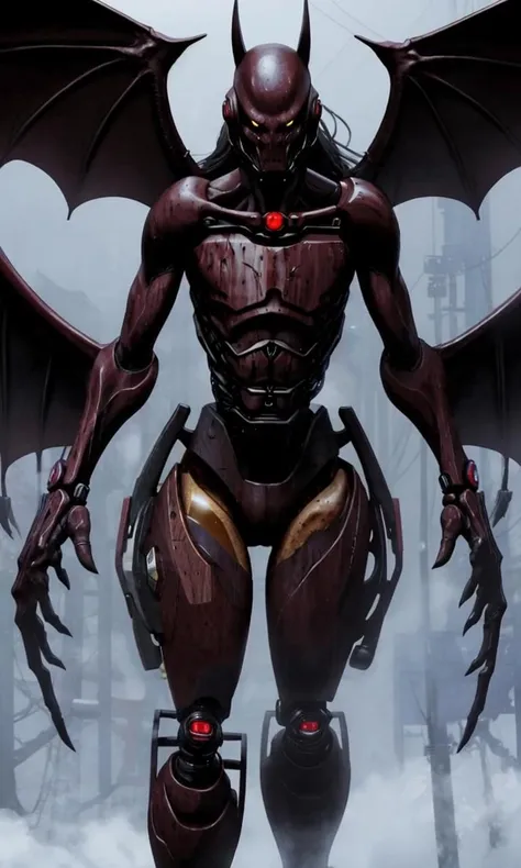 HiroyaOku2023, 1girl, female monster creature walking, fantasy, uhd, 8k, best quality, masterpiece, black and white illustration, manga, horror, deformed, grotesque, falling apart, odd creature, skinny, humanoid, 4 arms, 3 fingers, alien, action shot, claws, bio-mechanical, bat wings,