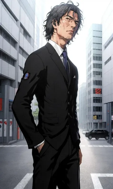 HiroyaOku2023, 1 man in business suit,  uhd, 8k, best quality, masterpiece, black and white illustration, manga