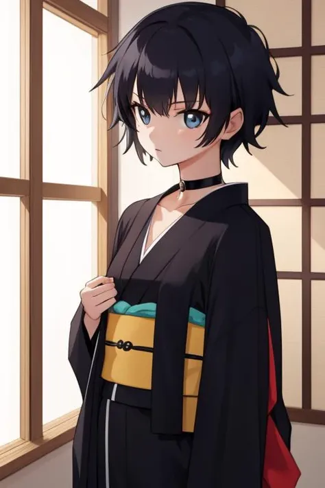masterpiece, best quality,
female, petite, <lora:docinho:0.7> ppgz, black short hair, choker, kimono
