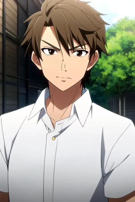 masterpiece, best quality, movie still, 1boy, solo, male focus, looking at viewer, upper body, , , , <lora:masato_kadowaki:0.74>, masato_kadowaki, masato_kadowaki, brown hair, brown eyes