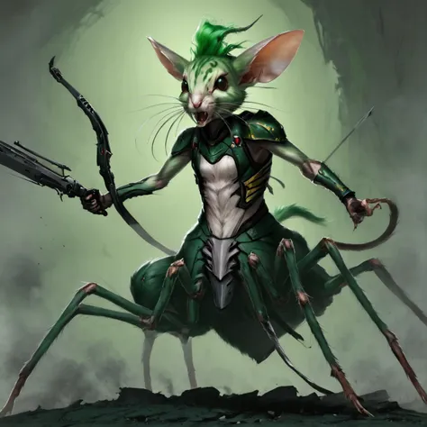 <lora:4r4chn1dSDXL-000006:0.8>4r4chn1d, concept art, digital art, realistic, detailed face,  solo, arachnid, Jerboa inspired desktop wallpaper, official_wallpaper, atmospheric, warrior, angry, combat stance, holding a weapon,  green hair, Romani skin, Mullet (Masterpiece:1.3) (best quality:1.2) (high quality:1.1), (Masterpiece:1.3) (best quality:1.2) (high quality:1.1)