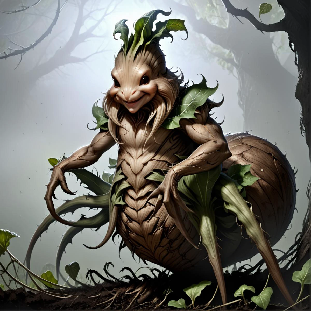 <lora:4r4chn1dSDXL-000005:0.8>4r4chn1d, concept art, digital art, arachnid character, realistic, detailed face, Mandrake inspired, (Masterpiece:1.3) (best quality:1.2) (high quality:1.1)