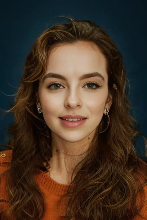 <lora:j0d13c0m3r:0.9>, a Realistic portrait of a j0d13c0m3r woman, long hair, looking at viewer, simple background, brown hair, brown eyes, jewelry, upper body, earrings, parted lips, teeth, lips, blue background, messy hair, forehead, realistic, soft lighting, professional Photography, Photorealistic, detailed, standing in a dark Studio Room background, blurred background, RAW, analog, sharp focus, 8k, HD, DSLR, high quality, Fujifilm XT3, film grain, award winning, masterpiece
