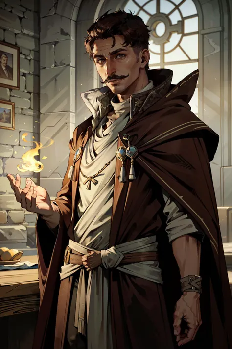 ((ultra detailed, masterpiece, absurdres))
<lora:DAIDorian:0.9>
DAIDorian, 1boy, solo, brown hair, short hair, brown eyes, mustache, mage robe, magic