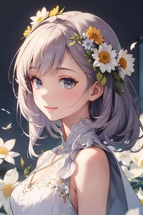 (masterpiece, best quality), detailed flower texture, detailed hair texture, ideal ratio body proportions, extremely detailed background,
(vivid)
BREAK 1girl, 18yo, solo, (Edelweiss_flowers), pretty face, upper body shot, cinematic angle, (smiling:0.8), head tilt, depth of field