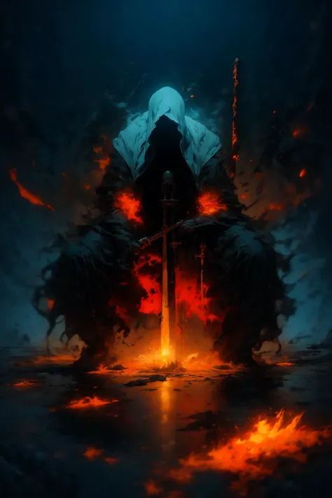 masterpiece, best quality, ultra high res, beautiful, visually stunning, elegant, incredible details,dynamic pose,fighting stance,
<lora:g0s1 - Ghost:0.9>, g0s1,faceless, long sleeves,(no humans), torn fabric, (sleeves past wrists), empty, hollow,invisible,huge death sickle,
lighting, motion blur, electricity,
<lora:LowRA:1>, <lora:r1ge - AnimeRage:1>