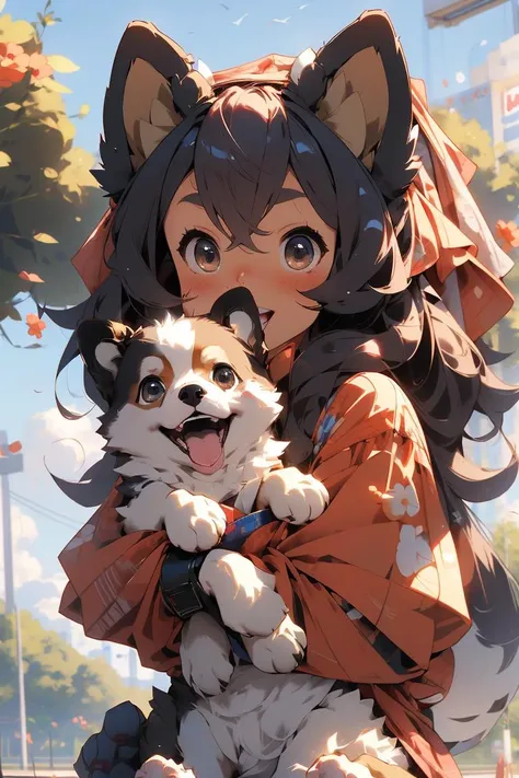 (masterpiece、highest quality、highest quality、official art、beautiful beautiful:1.2)、(1 girl:1.3)Hatsune Miku、twin tails,((brown hair)),((With bangs)),((short braided hair)),((Pigtails)),((brown eyes)),(warm long-sleeved clothes for winter),(plaid shorts),((corset)),((Surrounded by over 10 dogs)),(hugging dog),some red tide,(Smile),((the eyes are on the dog)),A room filled with warm light,