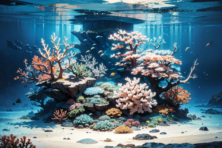 ((best quality, masterpiece, absurbres, super-resolution)), detailed scenery, coral reef, underwater , cinematic landscape