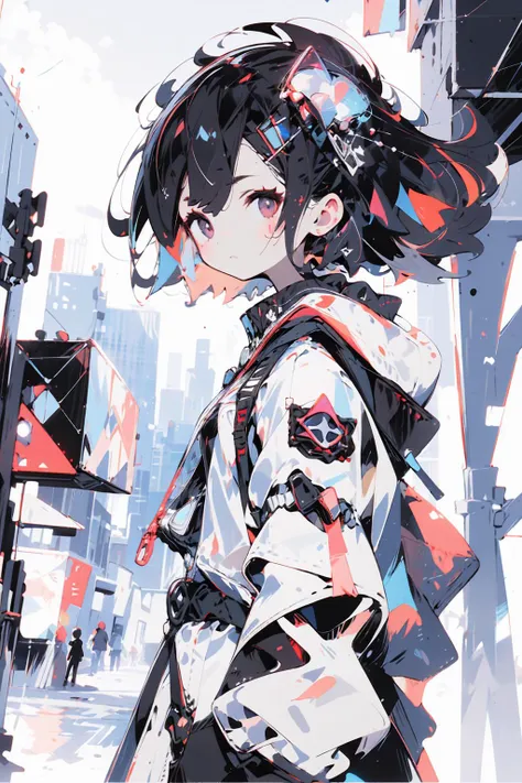 chibi, <lyco:è£æ¹chibi:1.0>,<lora:geometric_shapes:0.4>, cute girl,chibi,parameters laser,1girl,masterpiece,best quality,highly detailed,FHD,1080P.2K.4K.8K,near future city,<lora:laser0626:1>