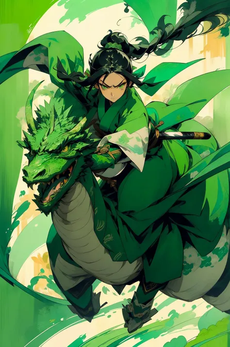 riding a green dragon, Masterpiece, 1girl, close up, wear green hanfu, Chinese Traditional cloth, ((holding a green sword)), long black hair, hair braid, green vortex background, wind effect, ink painting style, dynamic pose, battle pose, smokexxx <lora:kungfu:0.8> <lora:nijipretty_20230624235607:0.5> <lora:smokeanywhere:1> <lora:riding_a:0.7>