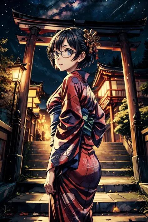 (masterpiece),(best quality), <lora:ShizuneHakamichi:0.65>,Shizune, kimono, close, stairs, japanese temple, mountain, forest, Torii, best quality, milky_way, ((night)), <lora:Adddetail:0.7>, looking at the viewer, <lora:Adddetail:0.7>, <lora:Beautifuleyes:0.5>