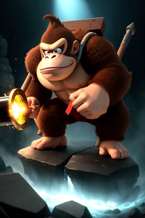 dkong, necktie,1boy,monkey,furry, <lora:dkong:0.7>, cinematic portrait of an angry donkey kong holding a giant hammer and charging into an epic battle with King K. Rool, dark, scary, cinematic lighting, dramatic, hyper-detailed, , CGI, Realism, RTX, Dramatic Lighting, Volumetric Lighting, Volumetric Light, Volumetric, ((high quality:1.2, masterpiece:1.2)), absurdres, high resolution, high details, detailed and intricate, intricate details, high intricate details, absurd amount of details, (8k resolution), 8k, 8kres, 8k res, super resolution, ultra hd, megapixel, Establishing Shot,