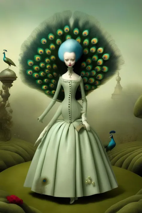 <lora:Ray Caesar Style:1>Ray Caesar Style - A peacock in a surreal garden
