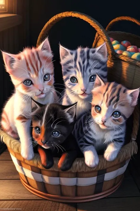 (large group of small cute colorful kittens in basket:1.5),
ultra wide angle shot, cinematic style, 8k, RAW photo, photo-realistic, masterpiece, best quality, absurdres, incredibly absurdres, huge filesize, extremely detailed, High quality texture, Cinematic Lighting, physically-based rendering, Ray tracing,
photorealistic, octane render, best quality, looking at viewer, looking down, sharp focus, (8k), (4k), (Masterpiece), (Best Quality), (realistic skin texture), extremely detailed, intricate, hyper detailed, illustration, soft lighting, high resolution, sharp detail,