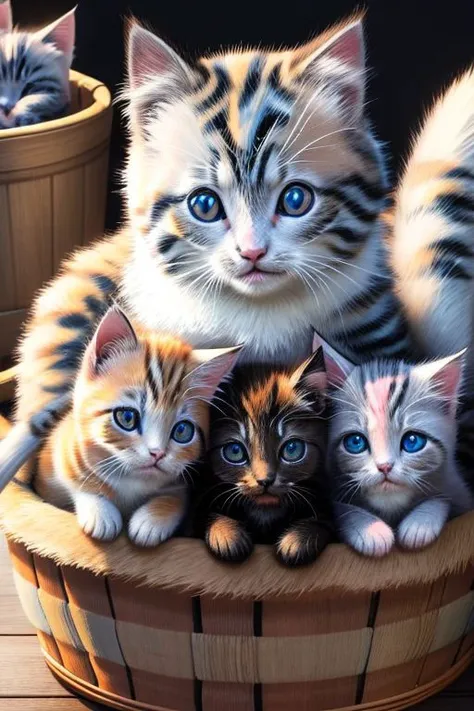 (large group of small cute colorful kittens in basket:1.5),
ultra wide angle shot, cinematic style, 8k, RAW photo, photo-realistic, masterpiece, best quality, absurdres, incredibly absurdres, huge filesize, extremely detailed, High quality texture, Cinematic Lighting, physically-based rendering, Ray tracing,
photorealistic, octane render, best quality, looking at viewer, looking down, sharp focus, (8k), (4k), (Masterpiece), (Best Quality), (realistic skin texture), extremely detailed, intricate, hyper detailed, illustration, soft lighting, high resolution, sharp detail,