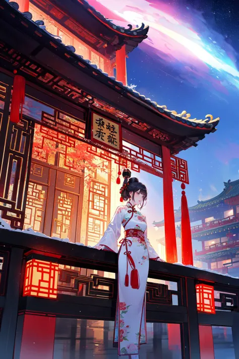 best quality,masterpiece,absurbres,super-resolution,(chinese style,outdoors,chinese style architecture:1.1),
1girl,constellation discovery,shadowy space,god,dansing,