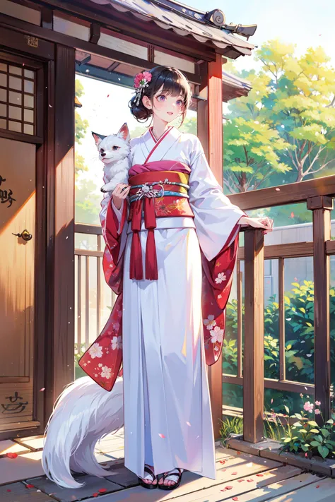 ((best quality, masterpiece, absurbres, super-resolution)), Fox's Messenger, Kimono, Bridal, Shrine