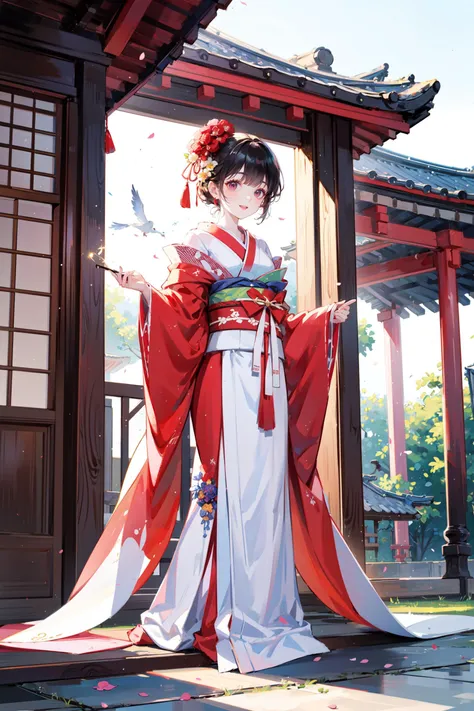 ((best quality, masterpiece, absurbres, super-resolution)), Fox's Messenger, Kimono, Bridal, Shrine