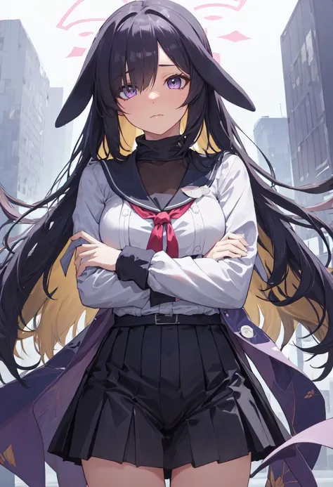 (safe:1.10), best quality, masterpiece, highres, solo, (tsukuyo_bluearchive:1.10), crossed arms, cowboy shot, looking at viewer, 27 <lora:tsukuyo_bluearchive:0.80>