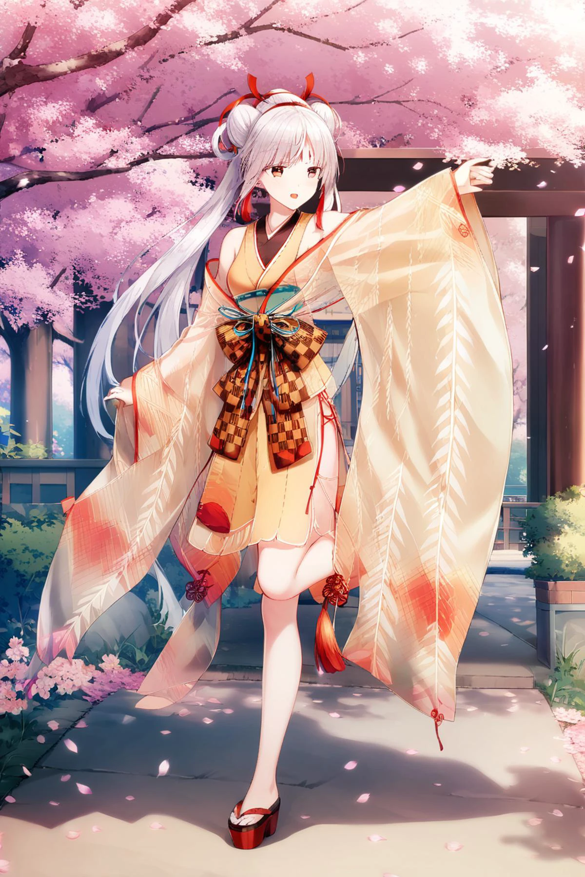 1girl,solo,buzhihuo,standing on one leg,cherry blossoms,(hiten \(hitenkei\):0.8),tyakomes,game cg,             <lora:yysXLv2-000007:1>