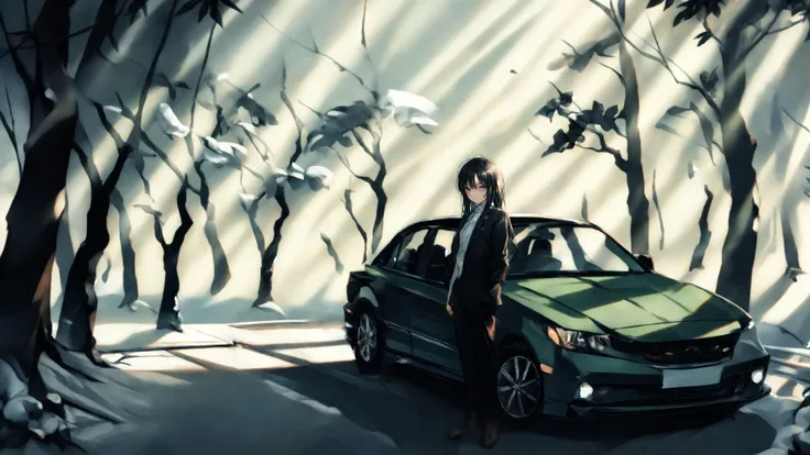 solo,food, plate, bamboo_steamer, 1girl, snow,nature, forest, sunlight, scenery, ground vehicle, tree, 1girl, outdoors, motor vehicle, blurry, signature, sitting, blurry foreground, light rays, overgrown, solo, (dappled sunlight:0.74), depth of field, green theme, day, car, long hair, sunbeam, plant,,,
<lora:è¾
ä½ä¿®æ£(Weird image):1><lora:ä»å®µHuya:0.7>