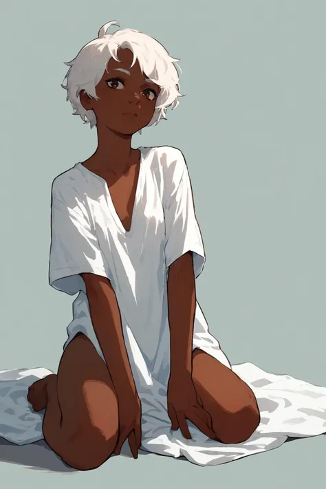 score_9,score_8_up,score_7_up,
1girl, white hair, dark skin, small breasts, on knees, loose clothes, shirt, bottomless,
<lora:Smooth Anime Style LoRA XL:0.8>,<lora:MDA_v2:0.8>,