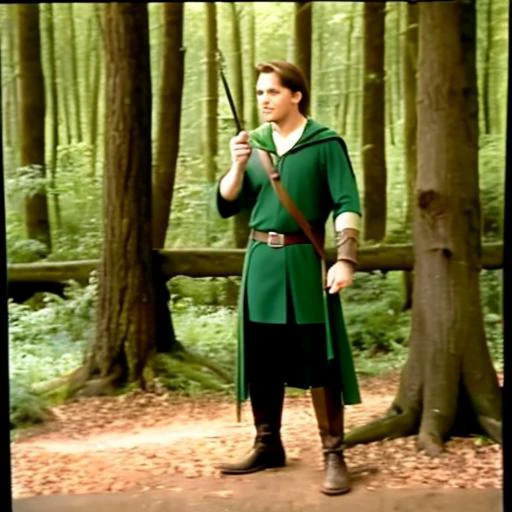 Robin Hood in Sherwood Forest, vhs still from tv, 1990s movie, <lora:90VHS:1>