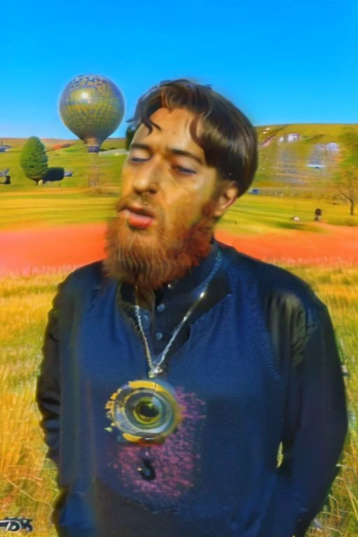 Weirdcore close-up of <ffurian> male character with beard, standing in pink hills plants, 90VHS, (<ffurian> close-up, in black clothing 1.3), ffurian looking at viewer (y2k aesthetic 0.8), ms paint style <lora:ms-paint-lora:1> (sunny weather 1.2), the matrix , <lora:y2kaesthetic:0.7>, 3d render, lush, bloom, neon, half0ster