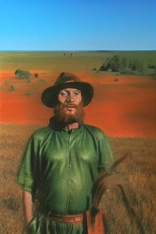 Weirdcore close-up of <ffurian> male character with beard, standing in arid hills grass, red sky, 90VHS, (<ffurian> close-up, in weird clothing 1.3), ffurian looking at viewer (y2k aesthetic 0.8), ms paint style <lora:ms-paint-lora:1> cult leader (sunny weather 1.8), the matrix movie, <lora:y2kaesthetic:0.7>, 3d render, lush, bloom, neon, half0ster, CCTV Style