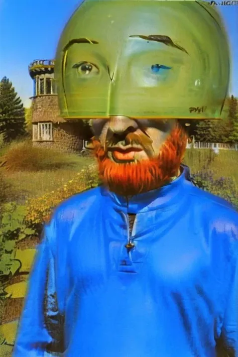 Weirdcore close-up of <ffurian> male character with beard, standing in green hills plants, 90VHS, (<ffurian> close-up, in blue clothing 1.3),  ffurian looking at viewer (y2k aesthetic 0.8), ms paint style <lora:ms-paint-lora:1> (sunny weather 1.2), the matrix movie, <lora:y2kaesthetic:0.7>, 3d render, lush, bloom, neon, half0ster