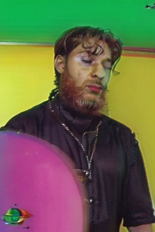 Weirdcore close-up of <ffurian> male character with beard, standing in pink hills plants, 90VHS, (<ffurian> close-up, in black clothing 1.3), ffurian looking at viewer (y2k aesthetic 0.8), ms paint style <lora:ms-paint-lora:1> (sunny weather 1.2), the matrix movie, <lora:y2kaesthetic:0.7>, 3d render, lush, bloom, neon, half0ster